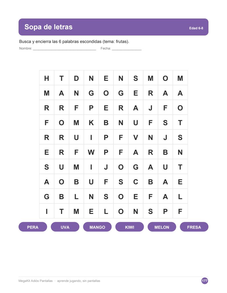 Página de sopa de letras